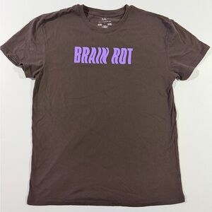 Brown Graphic Tee with Purple 'BRAIN ROT' Print